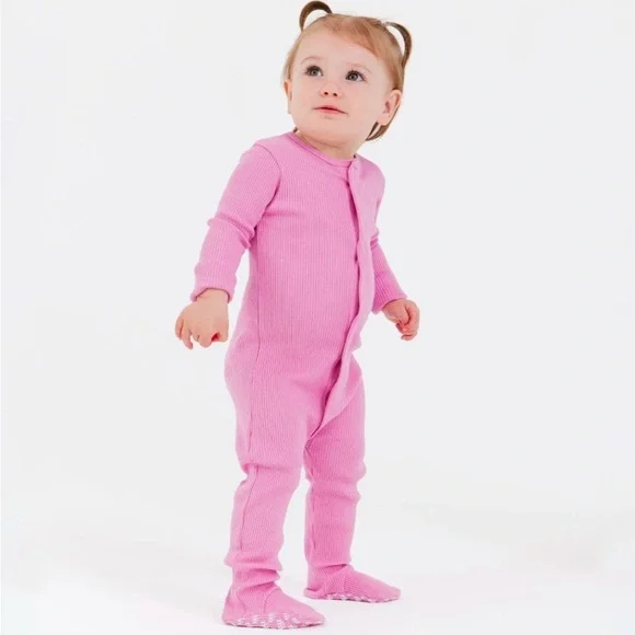 Magnetic Me Organic Cotton Modal Ribbed Footie Mauve 3-6 6-9 9-12 - Picture 7 of 8